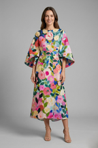 Edith | Women's Midi Dress | Round Neck, Wide Sleeves | Abstract Print