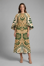 Edith | Women's Midi Dress | Round Neck, Wide Sleeves | Abstract Print
