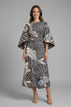 Edith | Women's Midi Dress | Round Neck, Wide Sleeves | Abstract Print