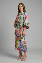 Edith | Women's Midi Dress | Round Neck, Wide Sleeves | Abstract Print