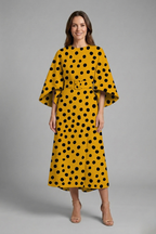 Edith | Women's Midi Dress | Round Neck, Wide Sleeves | Abstract Print