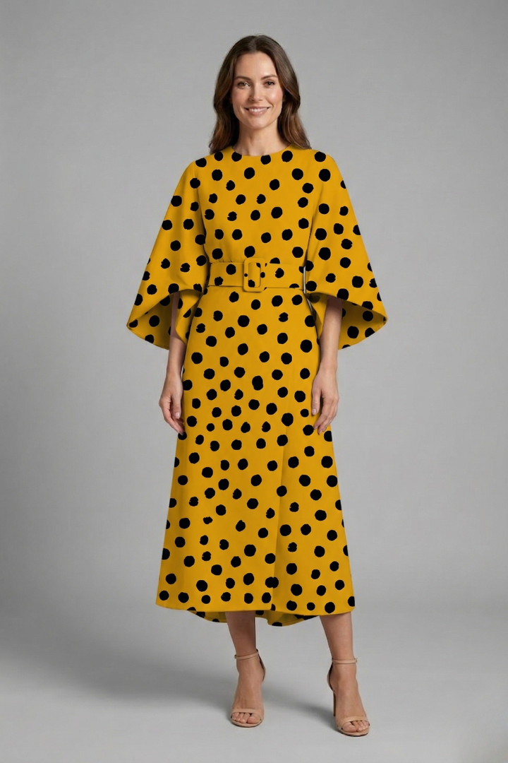 Edith | Women's Midi Dress | Round Neck, Wide Sleeves | Abstract Print
