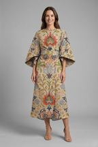 Edith | Women's Midi Dress | Round Neck, Wide Sleeves | Abstract Print