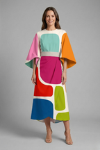 Edith | Women's Midi Dress | Round Neck, Wide Sleeves | Abstract Print