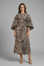 Edith | Women's Midi Dress | Round Neck, Wide Sleeves | Abstract Print