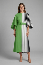 Edith | Women's Midi Dress | Round Neck, Wide Sleeves | Abstract Print