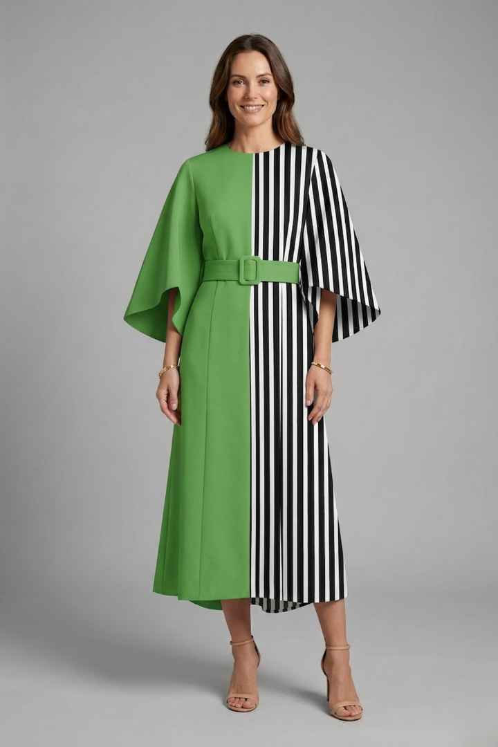 Edith | Women's Midi Dress | Round Neck, Wide Sleeves | Abstract Print