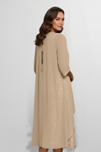 Midi Dress Women Casual Knee Length Round Neck Short Sleeves