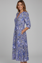 Ondine | Women's Midi Dress | V-Neck, 3/4 Sleeves, Printed
