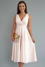 Amara | Women's Midi Dress | V-Neck, Sleeveless, A-Line | Zip Back
