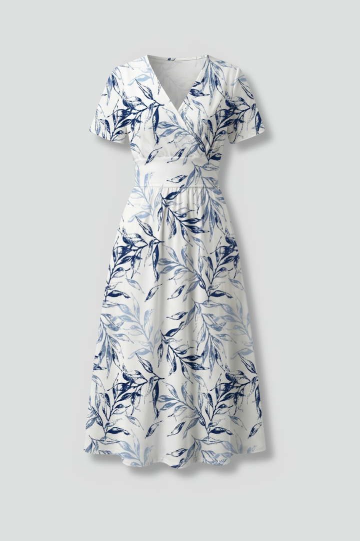 Dahlia | Women's Midi Dress | Floral Print, V Neckline, A-Line | Short Sleeve