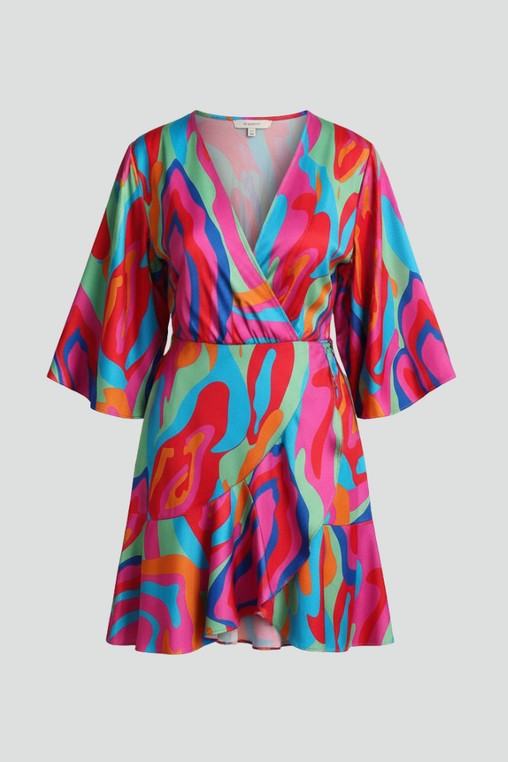 Pearl | Women's Mini Dress | Batwing Sleeves, V-Neck, Waist Tie