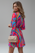 Pearl | Women's Mini Dress | Batwing Sleeves, V-Neck, Waist Tie