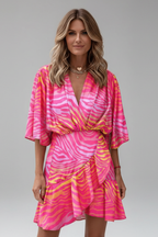 Pearl | Women's Mini Dress | Batwing Sleeves, V-Neck, Waist Tie
