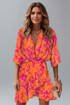 Pearl | Women's Mini Dress | Batwing Sleeves, V-Neck, Waist Tie