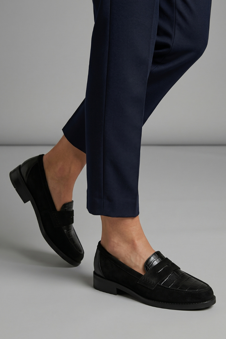 Amara | Women's Orthopaedic Loafers | Black, Flat Sole, Slip-On | Croc Panel