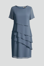 Esma | Women's Short Sleeve Dress | Layered Front, Straight Hem | Knee Length