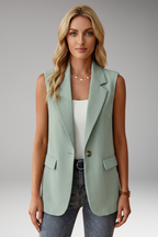 Giselle | Women's Sleeveless Blazer | Notch Collar, Flap Pockets