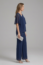 Inez | Women's Two-Piece Set | Layered Top & Straight Leg Trousers | Navy Blue