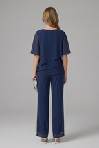 Inez | Women's Two-Piece Set | Layered Top & Straight Leg Trousers | Navy Blue