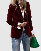 Velvet Blazer Women Notched Lapel Single Button Long Sleeve Winter