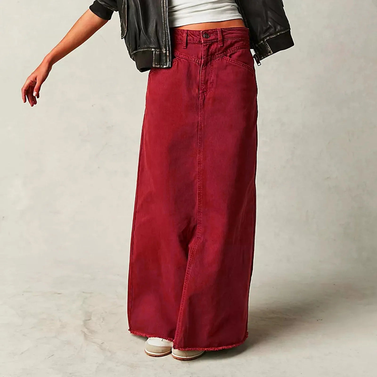 Maxi Skirt Women Denim A-Line Dropped Waist Full Length | Nova