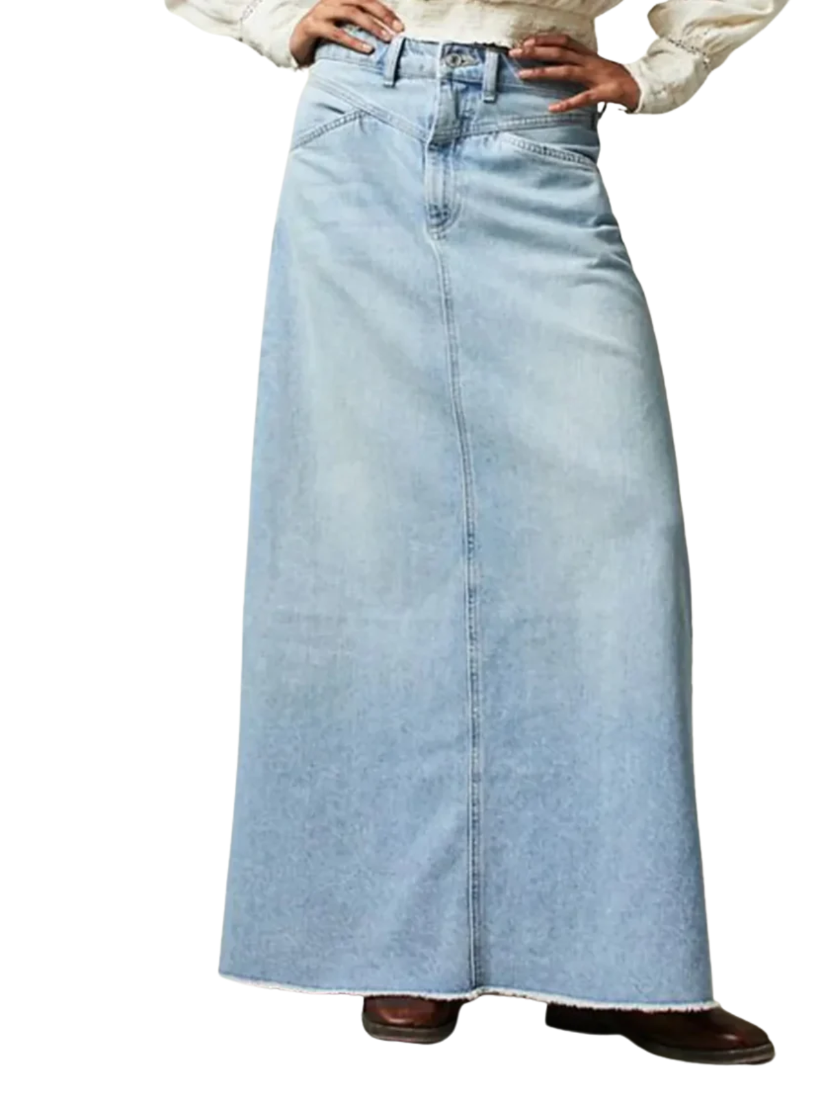 Maxi Skirt Women Denim A-Line Dropped Waist Full Length | Nova