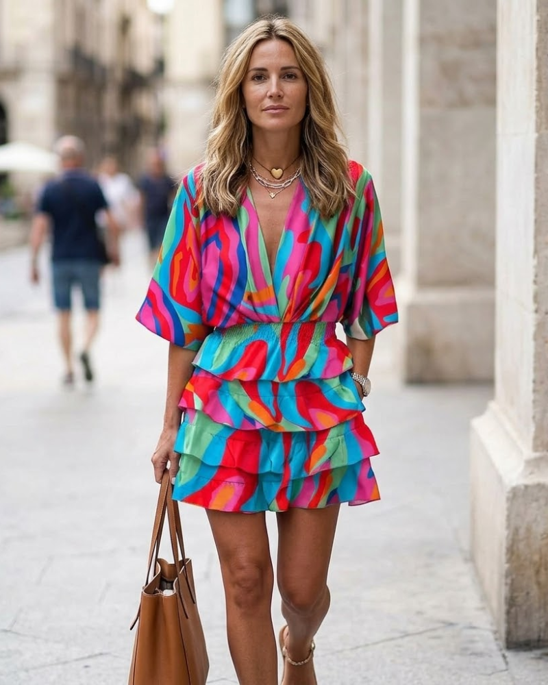 Alba | Women's Midi Dress | V-Neck, Ruffle, High Waist | Flowy A-Line