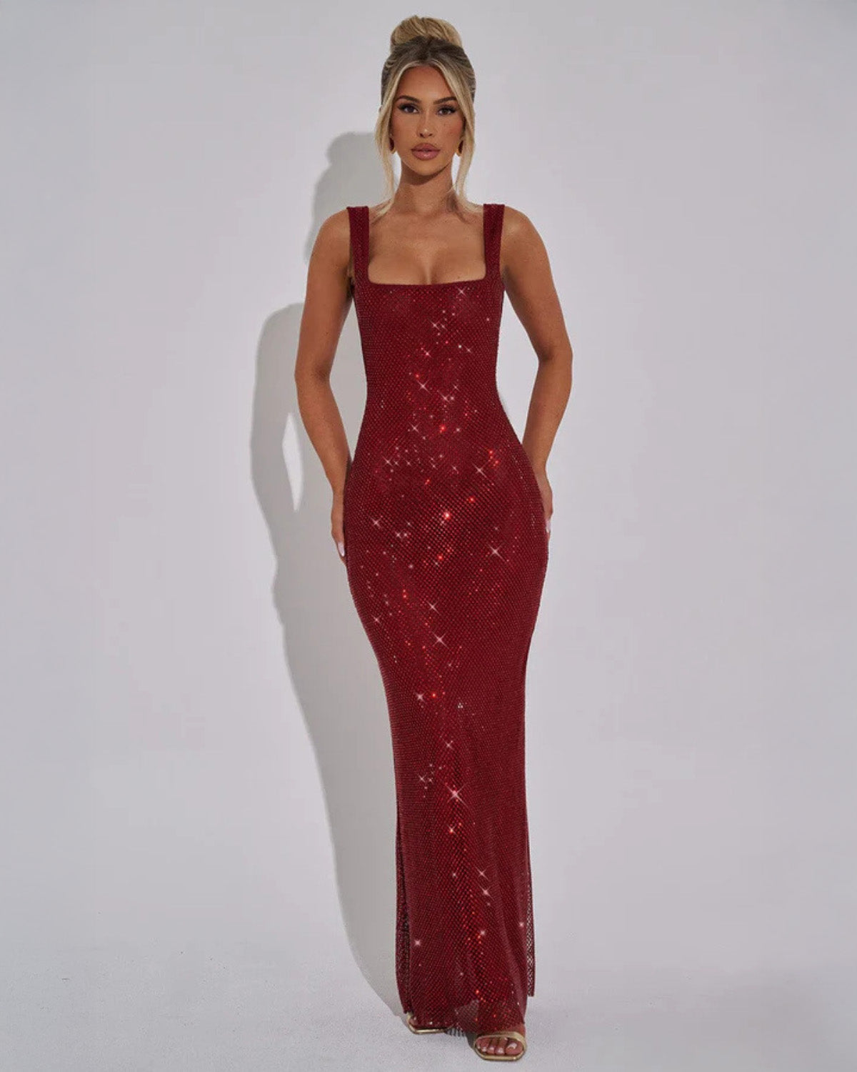 Women Sequin Dress Floor Length Square Neck Evening Gown | Xanthe