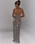 Women Sequin Dress Floor Length Square Neck Evening Gown | Xanthe