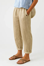 Women Linen Pants Breathable Elastic Waist Hidden Pockets | Giselle