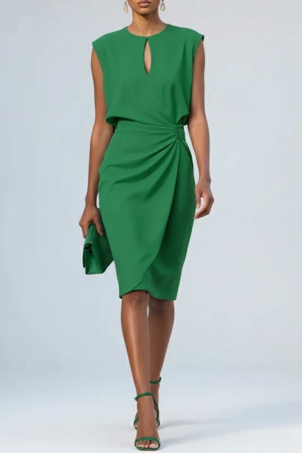 Odette | Women's Midi Dress | Keyhole Neckline, Ruched | Summer