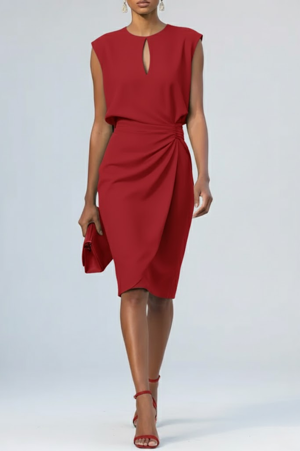 Odette | Women's Midi Dress | Keyhole Neckline, Ruched | Summer