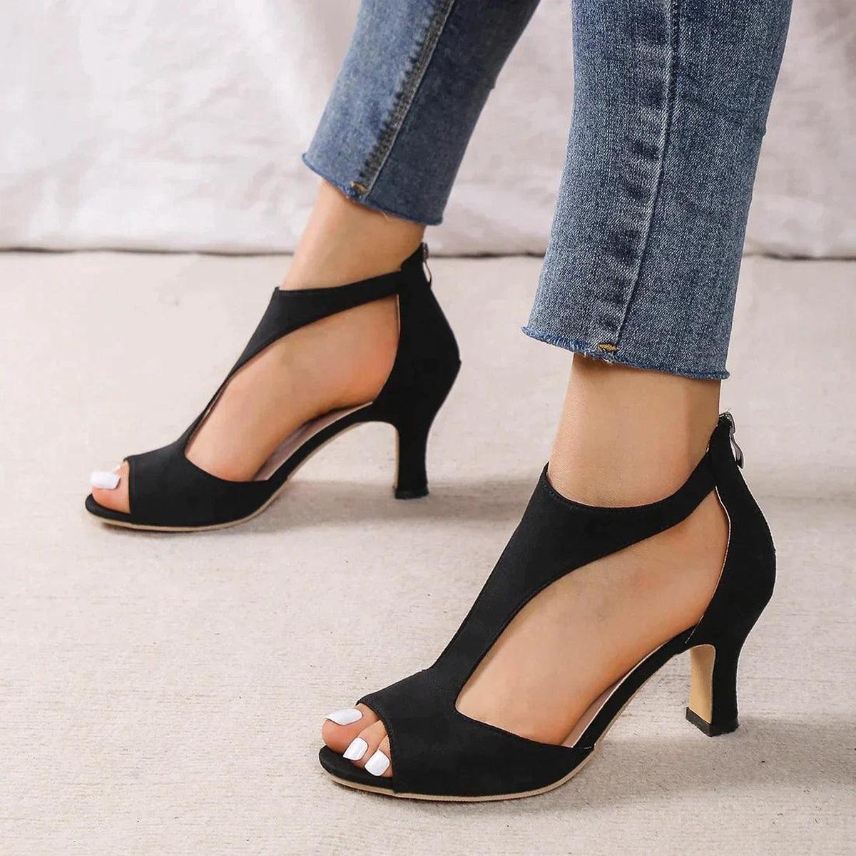 Romilly | Women's High Heels | Open Toe, Back Zip | Office & Evening