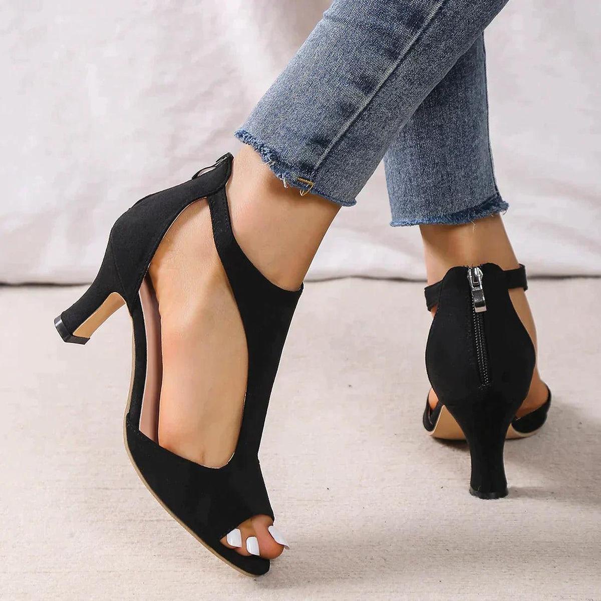 Romilly | Women's High Heels | Open Toe, Back Zip | Office & Evening