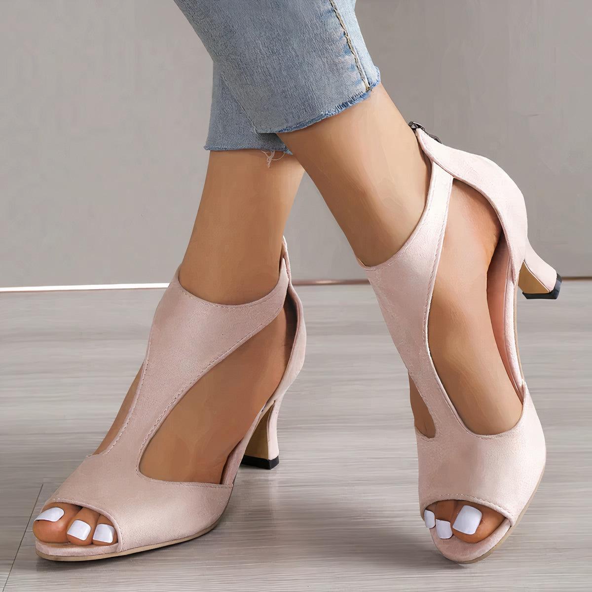 Romilly | Women's High Heels | Open Toe, Back Zip | Office & Evening