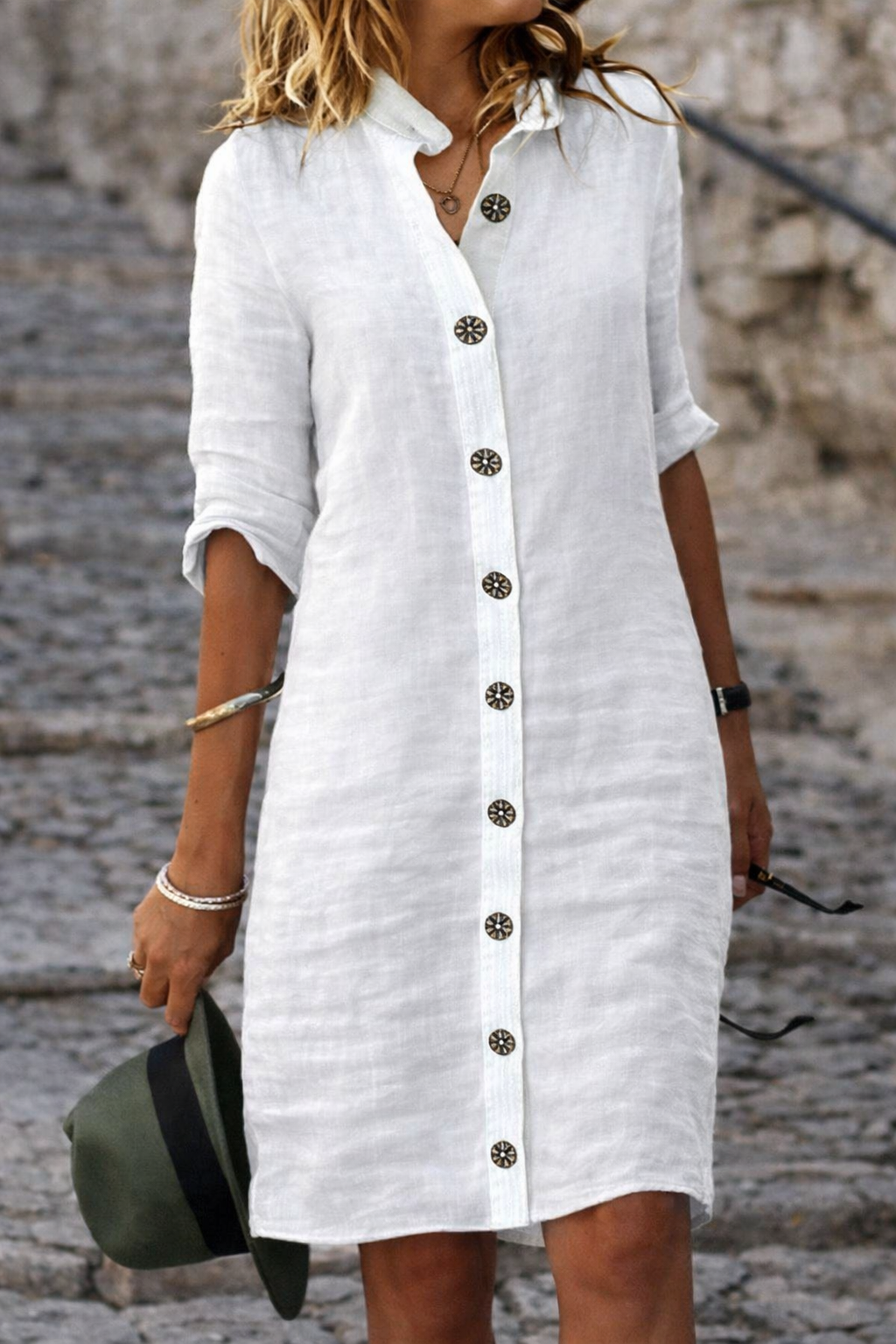 Shirt Dress Women Button Front Half Sleeve | Halle