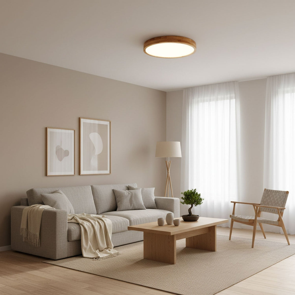 Valentina | Flush Mount Ceiling Light | Nordic Wood, Round LED, 18W