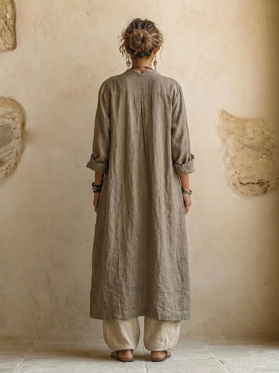 Women Wide Leg Linen Pants 3 Piece Set Ethnic Print Cardigan | Selene