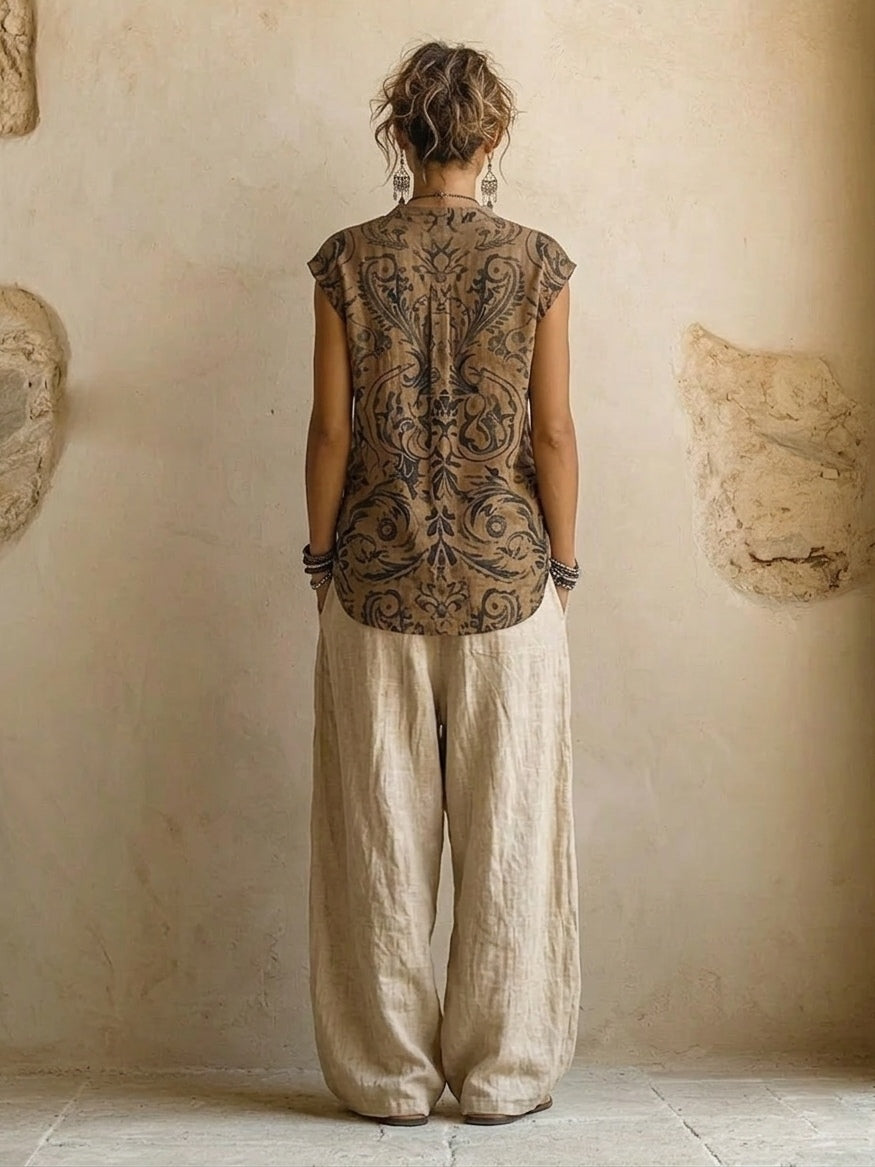 Briar | Women's Linen 3-Piece Set | Wide-Leg Pants, Top & Cardigan | Cotton Blend