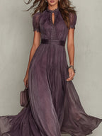 Long Summer Dress Women Lightweight Chiffon Lace Maxi Violet