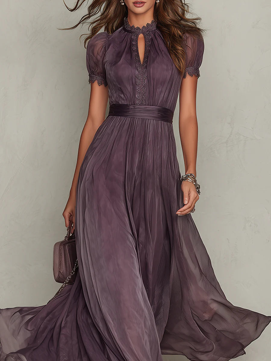 Long Summer Dress Women Lightweight Chiffon Lace Maxi Violet