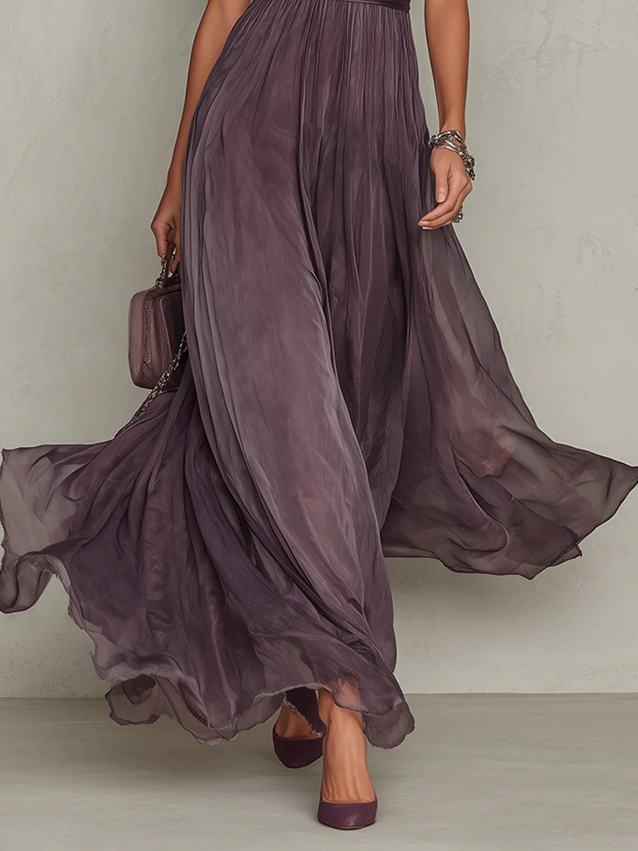 Long Summer Dress Women Lightweight Chiffon Lace Maxi Violet