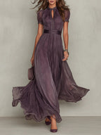 Cosima | Women's Maxi Dress | Violet Keyhole Neckline, Lace Detail | Chiffon
