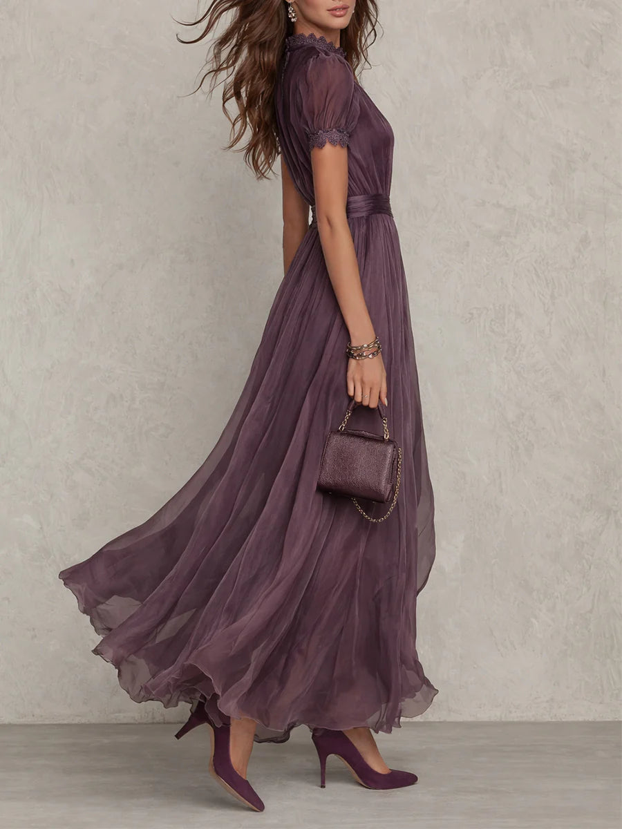 Long Summer Dress Women Lightweight Chiffon Lace Maxi Violet