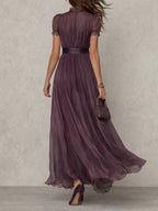 Long Summer Dress Women Lightweight Chiffon Lace Maxi Violet
