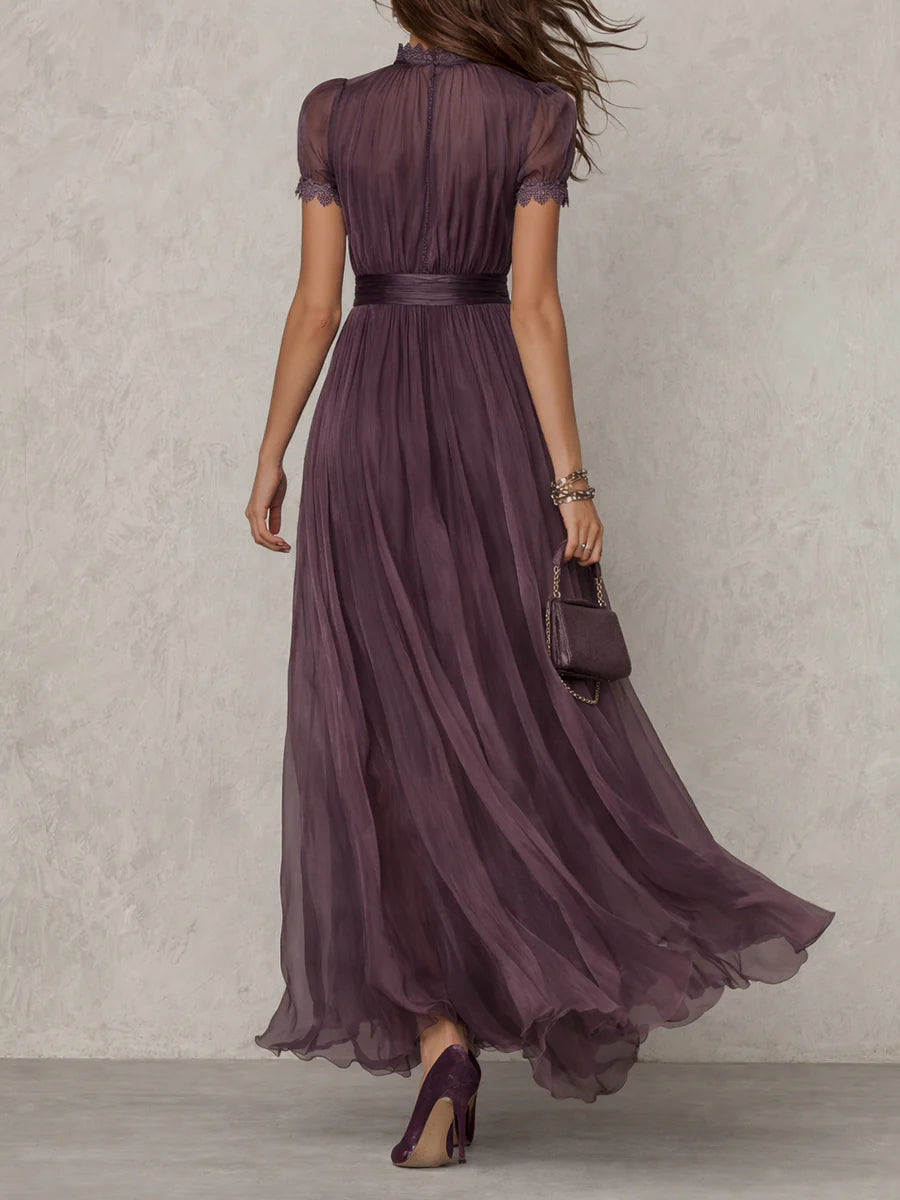 Long Summer Dress Women Lightweight Chiffon Lace Maxi Violet