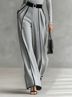 Women 2 Piece Set High Collar Top Wide Leg Trousers