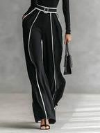 Women 2 Piece Set High Collar Top Wide Leg Trousers