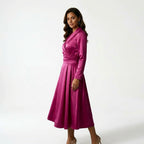 Midi Dress Women Fuchsia Pink Side Pockets Plus Size Options